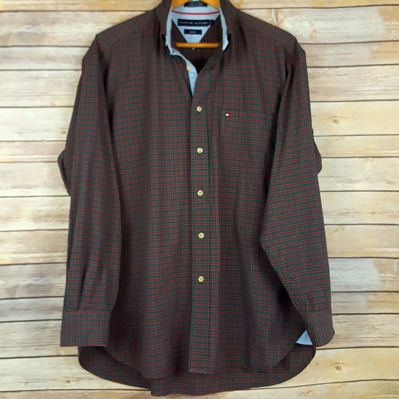 Tommy Hilfiger men's long sleeved shirt green/red - Picture 2 of 7